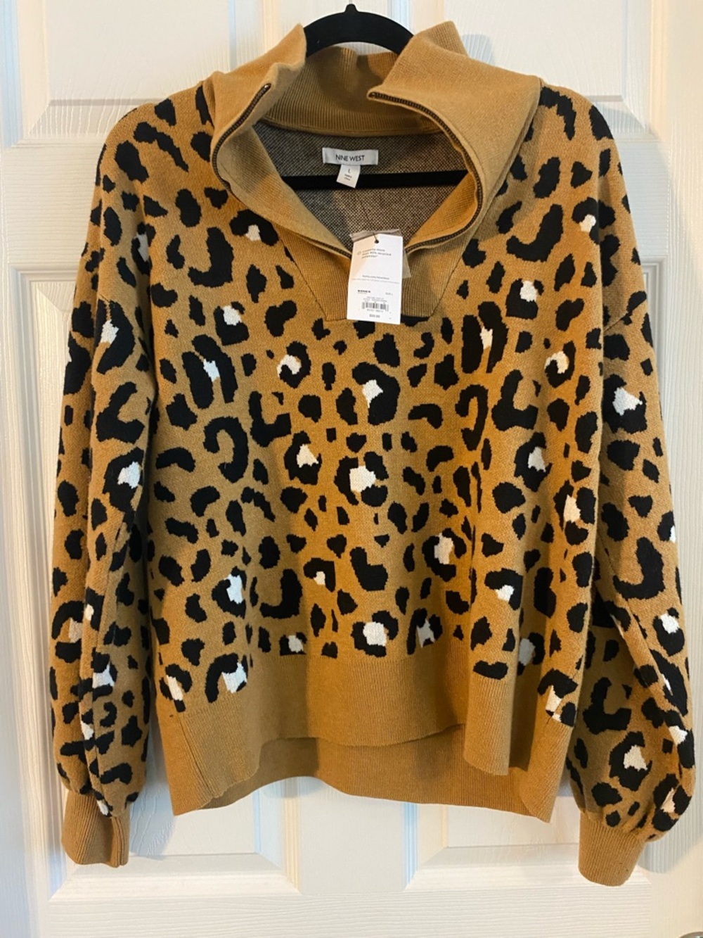 Nine West Leopard Print Pullover Sweater - Camel/Black/White